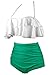 COCOSHIP Creamy White & Green Solids Retro Boho Flounce Falbala High Waist Bikini Set Chic Swimsuit Swimwear XXL(FBA)