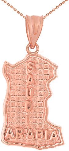 Solid 14k Rose Gold Saudi Arabia Map Charm Pendant Necklace