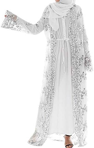 FarJing Dress for Women, Muslim Women Lace Sequin Cardigan Maxi Dress for Abaya Robe Kaftan Dubai
