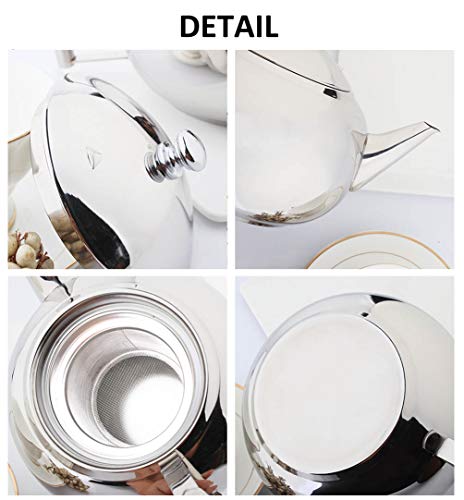 OMGard Teapot with Infuser Loose Tea Leaf 2 Liter Stainless Steel Tea Pot Coffee Water Small Kettle Filter Set Warmer Teakettle for Stovetop Induction Stove Top 2.1 Quart / 68 Ounce - Thumbnail 5