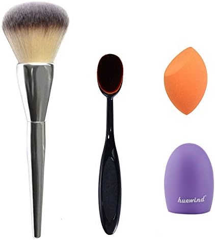 Huewind® Makeup Brush, Oval Cosmetic Cream Powder Blush Makeup Tool, Glove MakeUp Washing Cleaning Brush Scrubber Board and Light Orange Makeup Sponge Puff - A MONEY SAVING SET