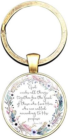 Inspirational Bible Verse Bronze Keychain, Christian Scripture Gifts Car Keyring (G10 Romans 8:28)