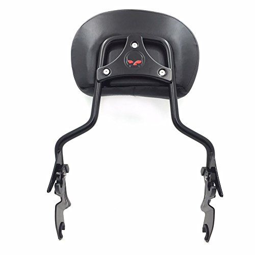 HTT adjustable Gloss Black Backrest Sissy Bar w/ Leather pad w/ Skull Mounting Plate For ALL YEAR Harley Davidson Touring FLHR- Road King FLHX- Street Glide (NEED DOCKING,SOLD SEPARATELY)
