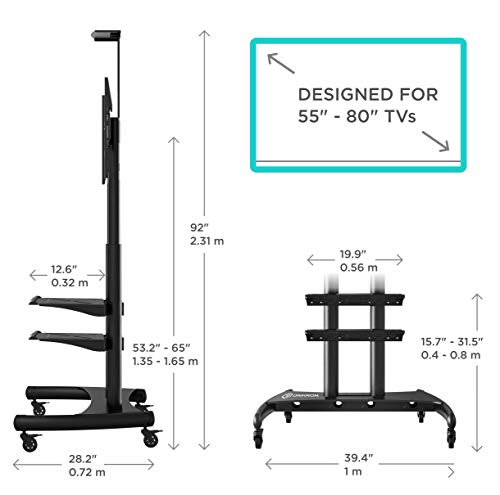 ONKRON Mobile TV Stand TV Cart with Wheels for 55" to 80 Inch LCD LED Flat Screen TV with AV Shelves TS1892 - Thumbnail 3