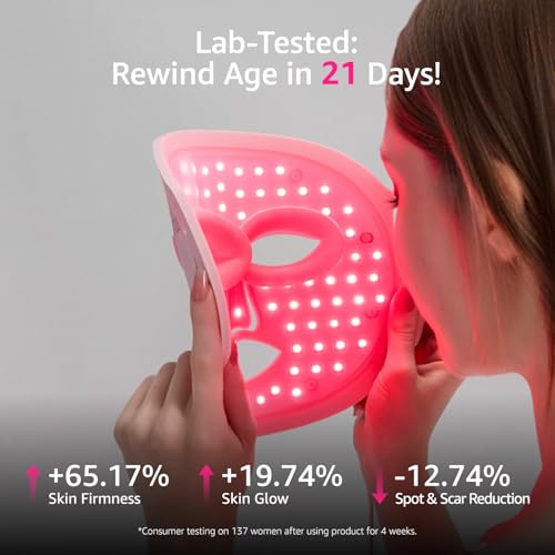 IFAE Red Light Therapy for Face and Neck, Red Light Therapy Mask with 850nm Infrared (NIR) Portable Led Face Mask with Eye Protection and Remote for True Anti-Wrinkles Skincare at Home Pink