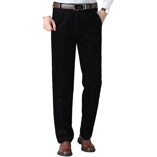 Men's Corduroy Pants Casual Classic-Fit Pleated Front Straight