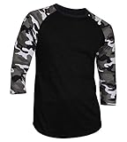 Dream USA Men's Casual 3/4 Sleeve Baseball Tshirt Raglan Jersey Shirt Black/Lt Camo Large