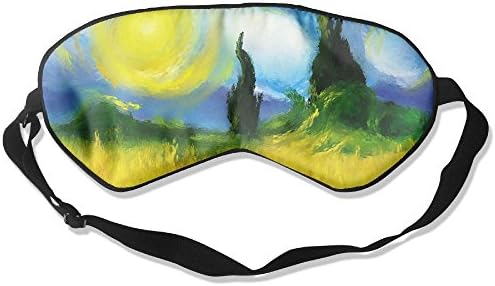 100% Silk Sleep Mask Eye Mask Sun Sky Trees Painting Soft Eyeshade Blindfold With Adjustable Strap For Men Women And Kids For Sleeping Travel Work Naps Blocks Light