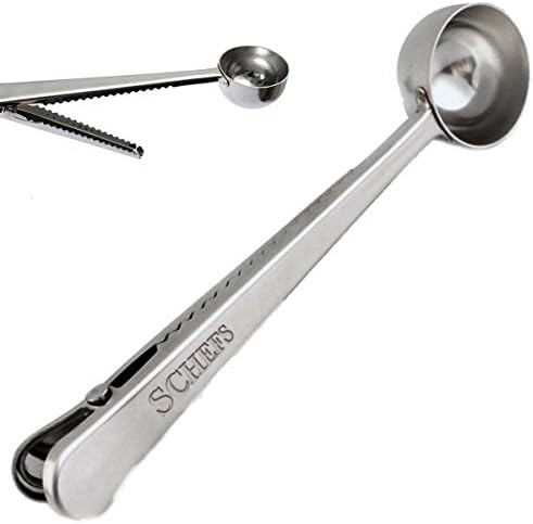 Schefs Premium Stainless Steel Coffee Scoop and Tea Scoop with Integrated Bag Clip