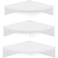 Homode Floating Corner Shelves, Set of 3 Wood Corner Wall Shelves with Wire Hole, 12 Inch Deep Hanging Corner Display Shelf for Living Room, Kitchen, Bedroom, White