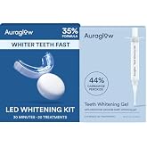 Auraglow Teeth Whitening Kit with LED Light &amp; Extra Strength 44% Carbamide Peroxide Teeth Whitening Gel Refill, 30+ Treatments, Whiten Up to 10 Shades