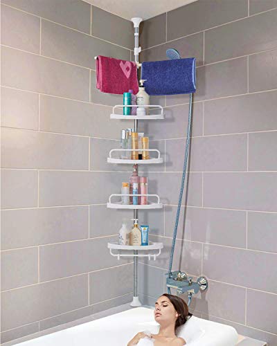 foshan Shower Caddy, 4 Tier Shower Corner Caddy Stainless Steel Pole Tower Organizer Basket Height Adjustable Among 4.5 to 9.3ft (Stainless Steel)