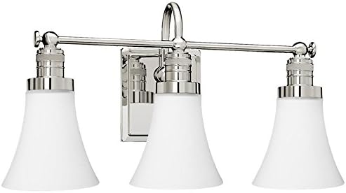 Langdon Mills Brompton 3-Light Polished Nickel Bathroom Vanity Fixture Opal Glass Shades Traditional