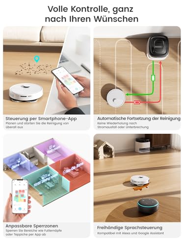 Lefant M3 Robot Vacuum Cleaner with Mop Function, 12000 Pa, Lifting the Mop, LiDAR Navigation, Multi-Floor Mapping, Avoid Obstacles, Anti-Collision, Absorption of Pet Hair, WLAN 2.4G/5G