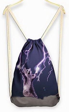 Pixel backpack - 2016 Womens Galaxy/Cat/Unicorn 3D Print Rope Backpack Bucket Canvas Bags Satchel style Thunder Kitten