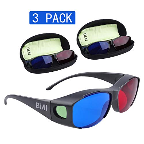 BIAL Red-Blue 3D Glasses with Glasses Case/Cyan Anaglyph Simple Style 3D Glasses 3D Movie Game-Extra Upgrade Style (3PCS)