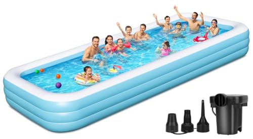 Large Inflatable Pool 180" x 76" x 22" Oversized Swimming Pool for Kids and Adult, Family Blow Up Pool with Air Pump, Durable Thickened Backyard Kiddie Pool for Outdoor, Garden, Summer Water Party