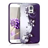 kwmobile TPU SILICONE CASE for Samsung Galaxy S5 / S5 Neo / S5 LTE+ / S5 Duos Design Yin and Yang flowers white violet - Stylish designer case made of premium soft TPU