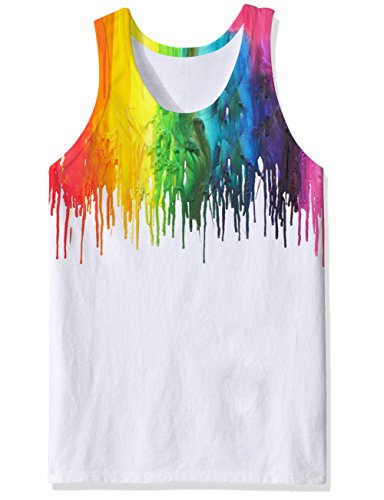 RAISEVERN Mens Tank Top 3D Melting White Print Funny Pattern Realistic Underwaist Gym Vest Shirts for Jogging X-Large