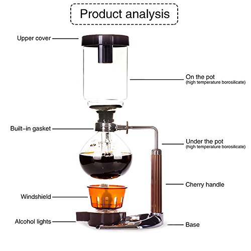 moon-1 Syphon Coffee Maker Japanese Style Vacuum Glass Siphon Pot Percolators 1-3 Cups Siphon Coffee Maker (Syphon) (Coffee Maker) (74-2)