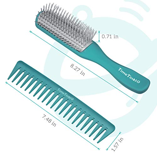 TimeTinkle 9Row Curly Hair Brush with WideTooth Comb, Nylon Bristles