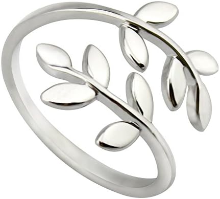 ELBLUVF Stainless Steel 18k Leaves Leaf Laurel Adjustable Branch Ring Jewellery for Women