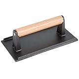Cast Iron Steak Weight Press With Wood Handle | Commercial Grade Perfect To Barbecue And Grill Hamburgers, Bacon, Panini And Sausages - 8