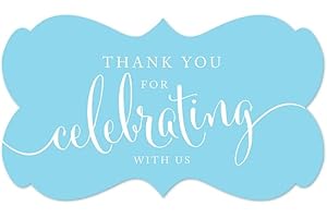 Andaz Press Fancy Frame Rectangular Label Stickers, Thank You for Celebrating with Us, Baby Blue, 36-Pack Wedding Decorations