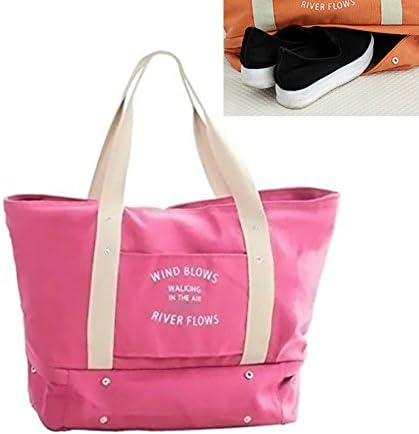 Rocoke Travel Duffel Bag Large Luggage Sports Gym Bag Portable Weekend Bag with Shoes Pouch (Pink)