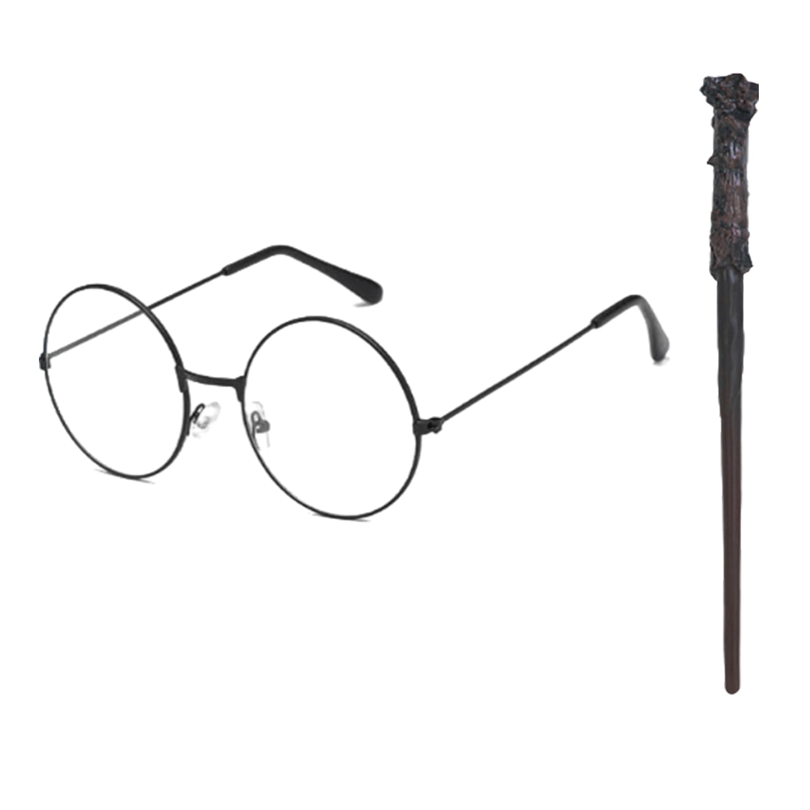 SSKHE Wizard Costume Accessories Set – 2 Pack Vintage Round Black Glasses & Magic Wand, Wizard Costume for Kids and Adults, Magician Costume Set for Halloween, Cosplay, Parties, School Events