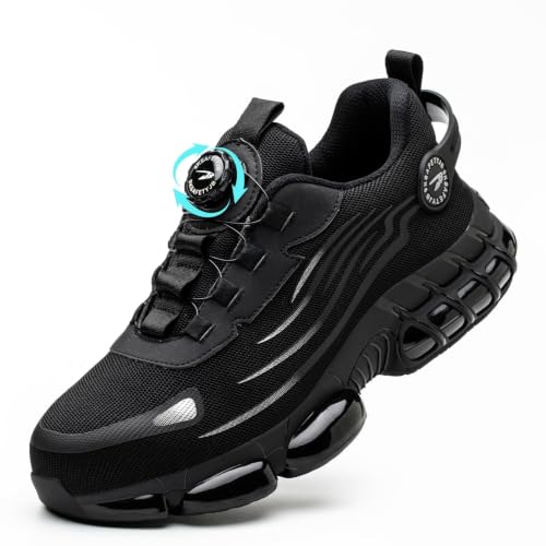 GemChve Safety Shoes Men Women Lightweight Breathable Sneakers Non-Slip Safety Shoes with Steel Toe Quick Adjustment of Laces 36-46 EU