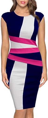 Women Round Neck Sleeveless Elegant Wear to Work Pencil Party Dress