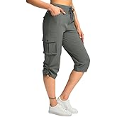 Pudolla Women's Cargo Capri Pants Lightweight Quick Dry Hiking Pants Summer Travel Casual Capris with 5 Pockets