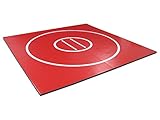 AK Athletics 8' x 8' Roll-Up Home Use Wrestling Mat Red with White Circles and Starting Lines
