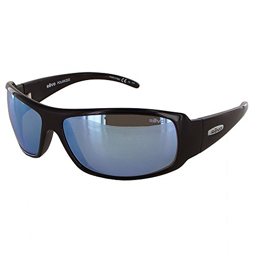 Revo Sunglasses Re 5010x Gunner Polarized Wraparound Wrap, Shiny Black Blue Water, 66 mm