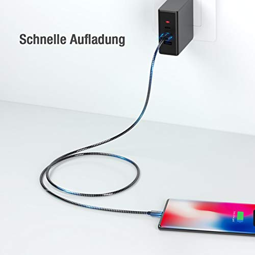 POWERADD USB Type-C Kabel Nylon Ladekabel und Datenkabel 4 Stück 0.5M 1M 2M 3M USB C Sync Schnellladekabel für Samsung Galaxy S10/S9/S8+, Huawei P30/P20, HTC 10, LG G5/G6 usw (Grau)