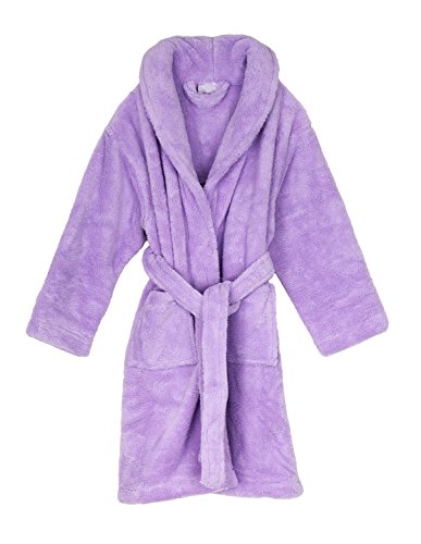TowelSelections Big Girlsâ€™ Robe, Kids Plush Shawl Fleece Bathrobe Size 10 Lavender