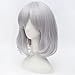 Flovex Short Fluffy Silver Grey Cosplay Wigs Natural Curly Womens Costume Halloween Party Daily Hair with Wig Cap
