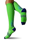 SUGUE Compression Socks (1 Pair) 20-30 mmHg for Women & Men - Best Graduated Athletic Fit for Running, Flight, Nurses, Maternity, Pregnancy - Shin Splints, Medical, Recovery (L/XL, Green&Blue)