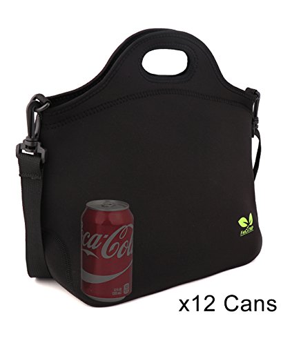 F40C4TMP Neoprene Lunch Tote Bag Box for Women Men Adults Lunch Bag for Meal prep Picnic Travel, Black - Thumbnail 5