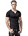 XSHANG Mens Short Sleeve V Neck Henley Shirts Slim Fit Casual Tee Tops Black