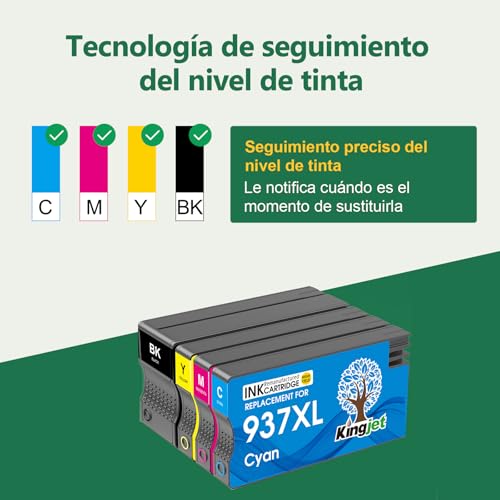KINGJET 937XL Ink Cartridges with Chip Compatible for HP 937 937XL 937e Ink for HP OfficeJet 9120e 9730e 9720e 9122e 9125e 9132e 9135e 9117b 9110b 9120b 9130b 9720 977 30 pack 4)