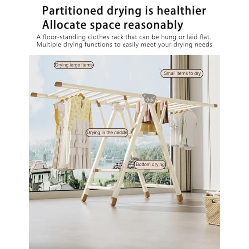 Zucng Large Folding Clothes Dryer Clothes Drying Rack, Metal Laundry Drying Rack Free-Standing Drying Rack Clothing for Indoor Outdoor Windproof 3 Tier, Cream
