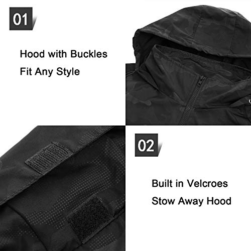 FISOUL Women's Lightweight Jacket Packable Running Windbreaker Active Outdoor Hooded Waterproof Raincoat S-XXL(Black,X-Large)