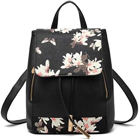Women PU Leather Backpacks Schoolbags For Girls Teenagers Backpack Flower Feather Shoulder Bag