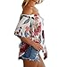 WLLW Women Short Sleeve Off Shoulder Floral Asymmetric Hem Shirt Tops Blouse