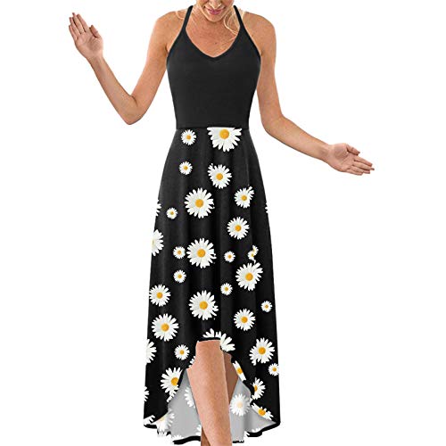 Women\'s Dress, Fashionable Casual v-Neck Sleeveless Halter Strapless Sexy Printed Dress(Black-13,XL)