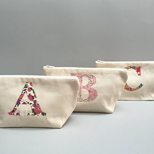 Liberty Print Applique Monogram Zip Pouch Cosmetic Make Up Bag