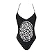 Tueenhuge Women's Crochet Hollow Out Deep V Halter One Piece Swimsuit Bathing Suit (Small(US Size 0-2), Black)
