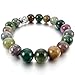 INBLUE Women,Men's 10mm Alloy Energy Bracelet Link Wrist Energy Stone Green Silver Tone India Indian Agate Buddha Mala Bead Elastic